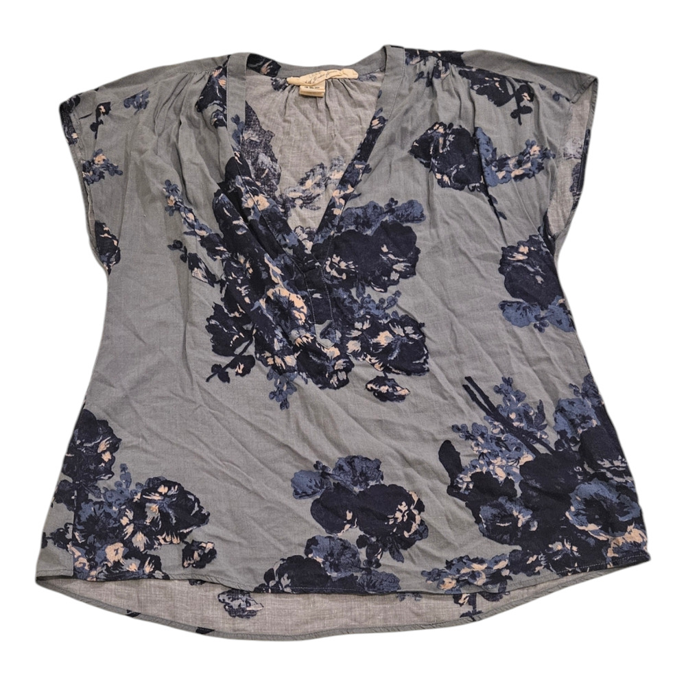 L.O.G.G. Size 4 Blue Short Sleeve Floral Shirt